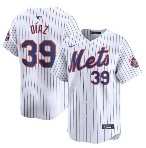Mens New York Mets #39 Edwin Diaz White 2024 Home Limited Stitched Baseball Jersey Dzhi->new york mets->MLB Jersey